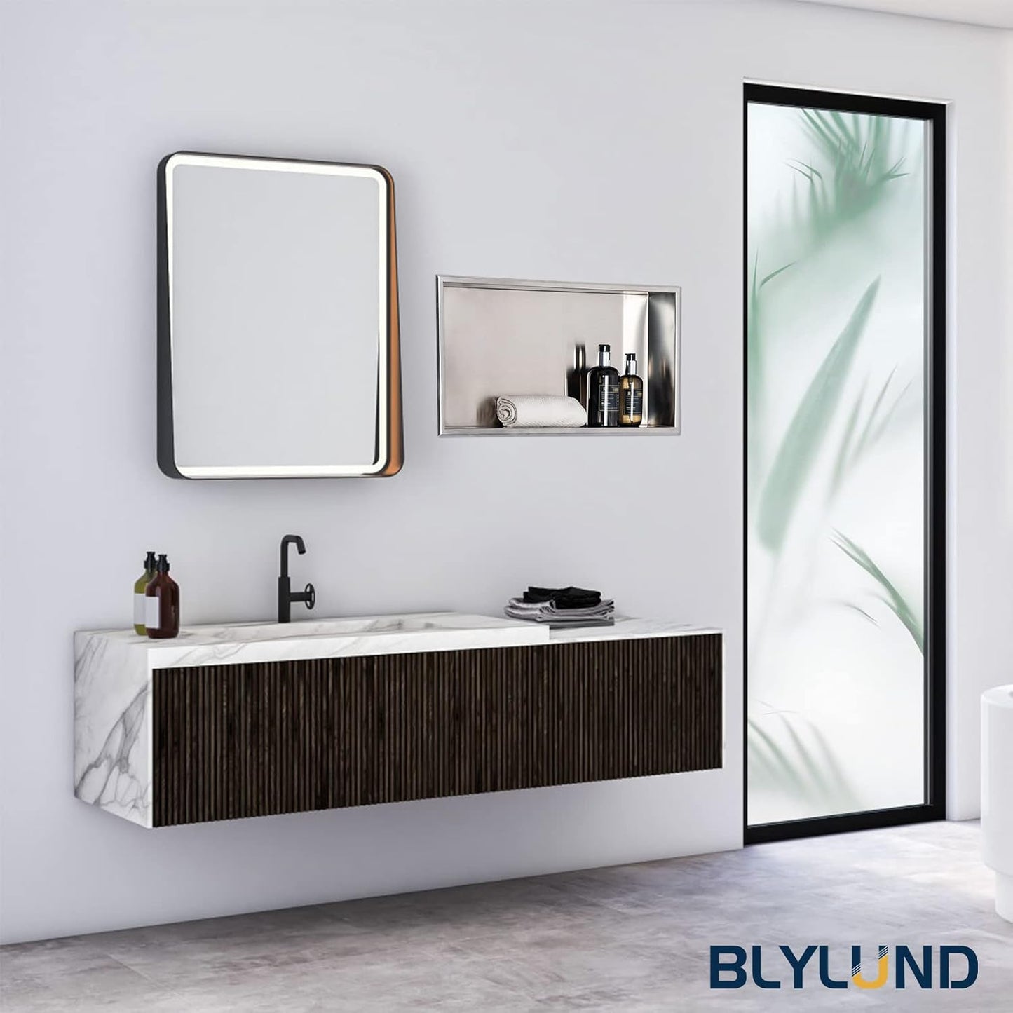 BLYLUND Shower Niche 12" x 24" NO Tile Needed,Matte Black Double Shelf Organizer, Square Corners Wall-Inserted Niche Recessed Shower Shelf Modern Soap Niche for Bathroom