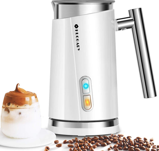 Huogary Milk Frother, Milk Steamer for Milk Foam & Hot Milk(4.5oz/10.5oz), Electric Milk Frother and Warmer for Homemade Coffee, 120V (White)