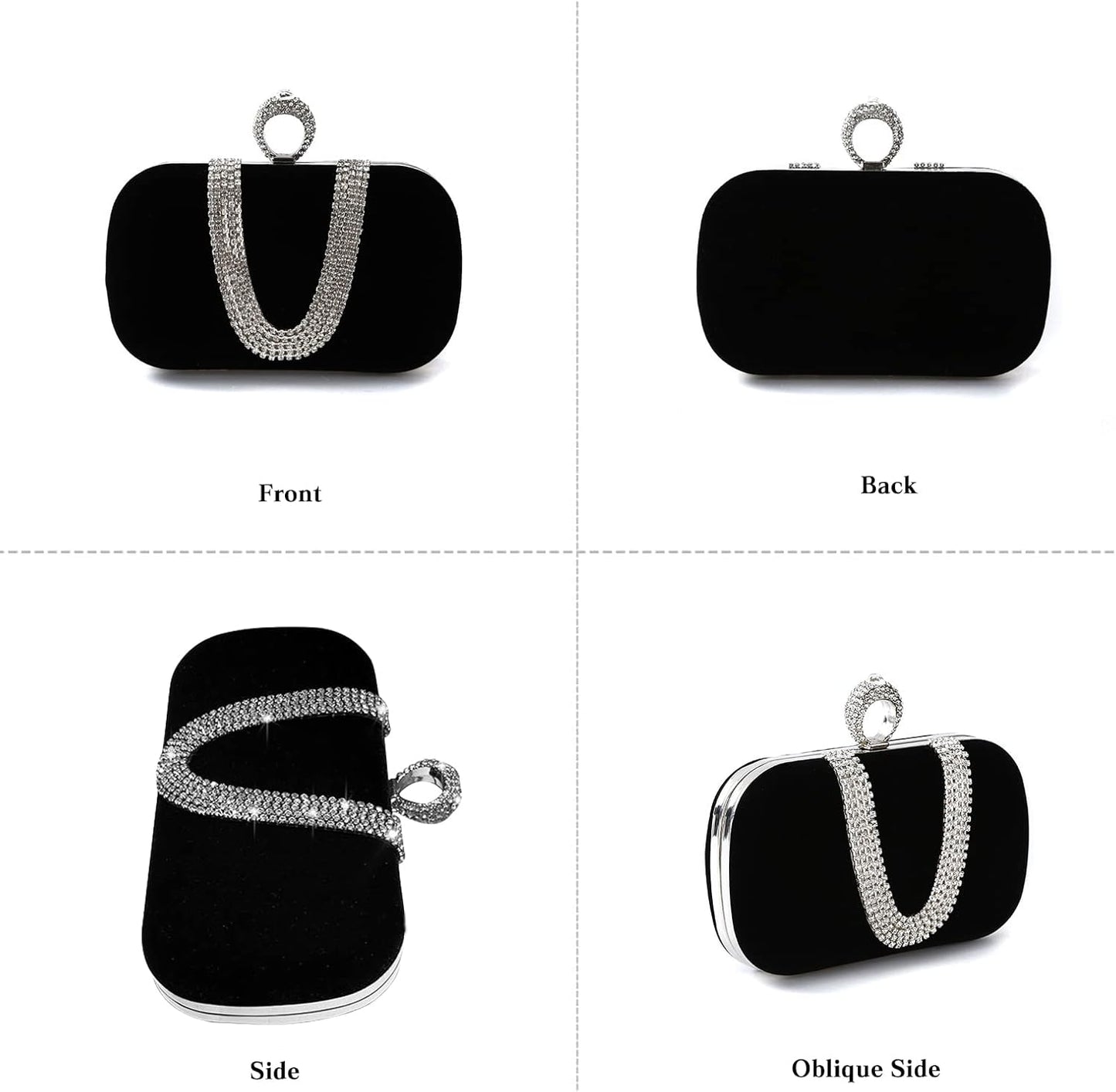 CORIOS Women Velvet Evening Bag Sparkly Rhinestone Clutch Bag Bridal Wedding Purse Charming Glittering Handbag