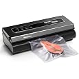 Mesliese 6-in-1 Vacuum Sealer, 2 Bag Rolls & 5 Pre-cut Bags, Dry/Moist Modes | Gray, 90kPa Compact Vacuum Food Sealing Machine, Smart Suction, Stainless Steel Panel, External Vacuum for Jars, Cutter