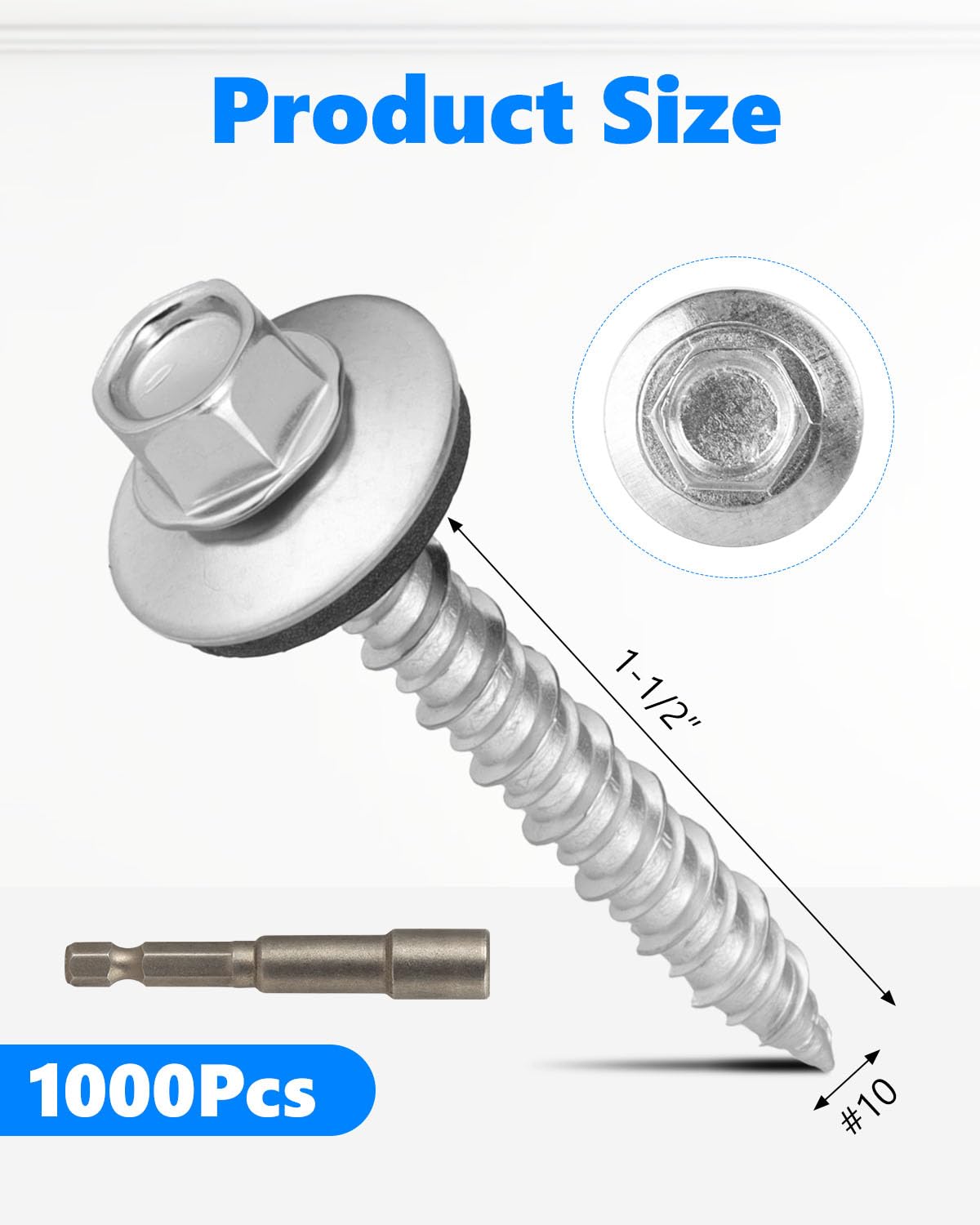 AOKLIT Hex Head Roofing Screws #10 × 1 Inch, 500Pcs Zinc Plated Self Tapping Metal Roof Screws with Rubber Washers for Metal and Corrugated Roofing Panels (Hex Socket Included)