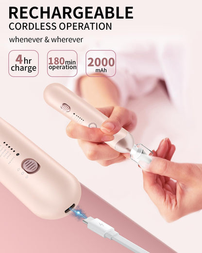 Professional Manicure Pedicure Kit, Cordless Electric Nail File Set, Rechargeable Pedicure Tools for feet, 5 Speeds Hand Foot Care Nail Drill for Thick Nail Toenail Cuticle Women Men Baby Pets