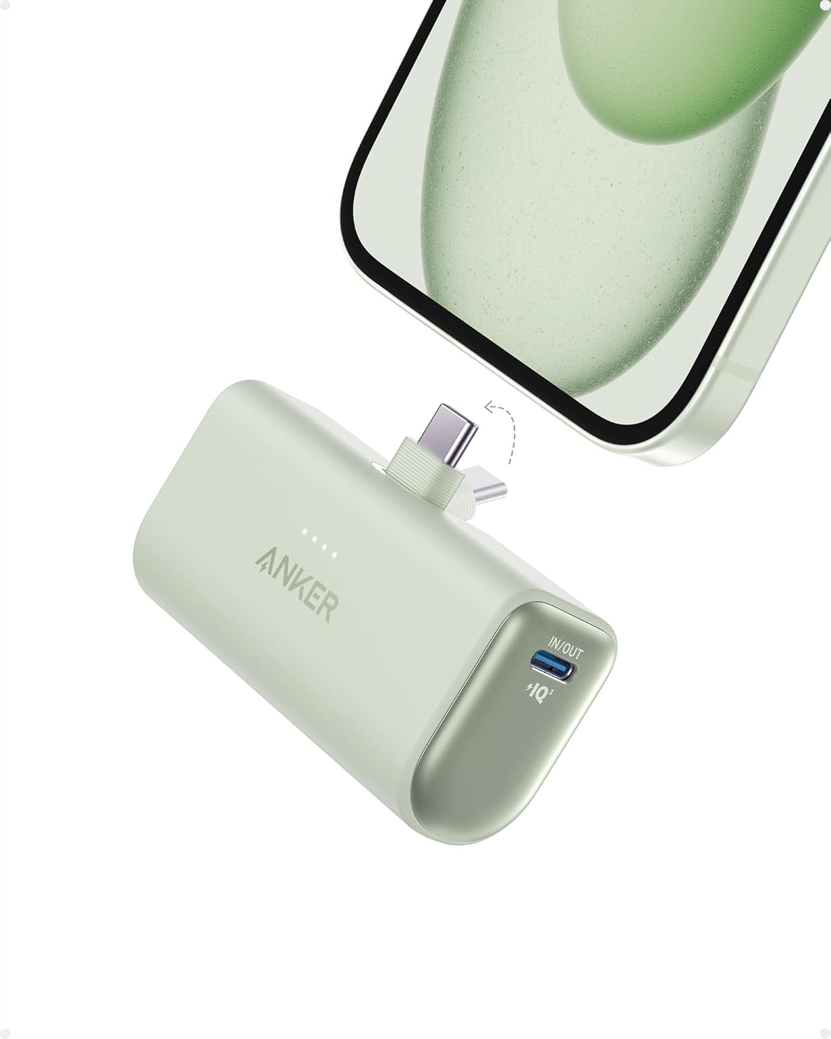 Anker iPhone 16 Portable Charger, Nano Power Bank with Built-in USB C Connector, 5,000mAh Portable Charger 22.5W, for iPhone 16/15 Series, Samsung S22/23 Series, iPad Pro/Air, AirPods, and More