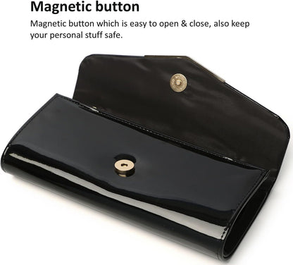 MUDUO Patent Leather Envelope Clutch Purse Shiny Candy Foldover Clutch Evening Bag for Women (7018-Silver)