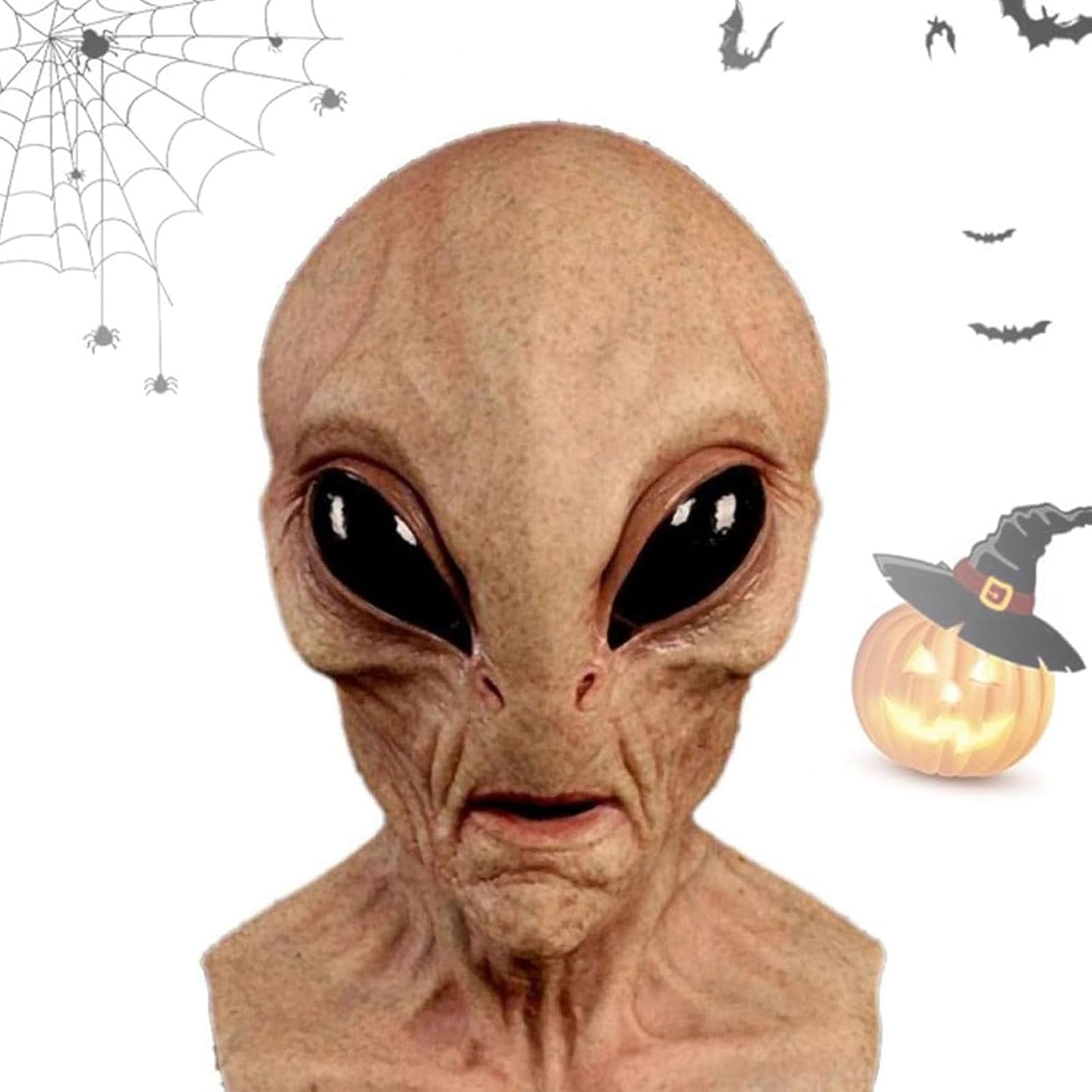Realistic Alien Mask - Latex, Full Head, Prank Costume for Halloween Adult Cosplay Party Props Scary Novelty Decoration