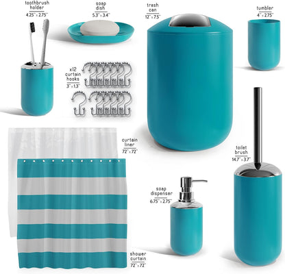 Clara Clark Bathroom Set - Gray Bathroom Accessories Set, Bathroom Sets with Shower Curtain and Rugs, 23PC Shower Curtain Set with Liner, Soap Dispenser, Soap Dish, Toilet Brush Holder, and Trash Can