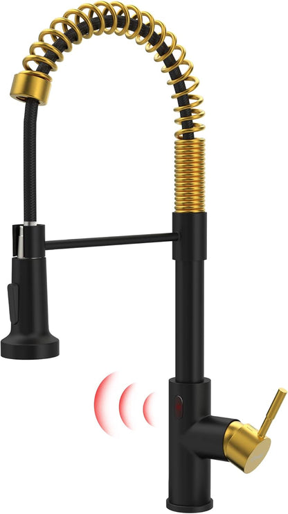 GIMILI Matte Black Kitchen Faucet with LED Light,Single Hole Spring Kitchen Sink Faucet with Pull Down Sprayer