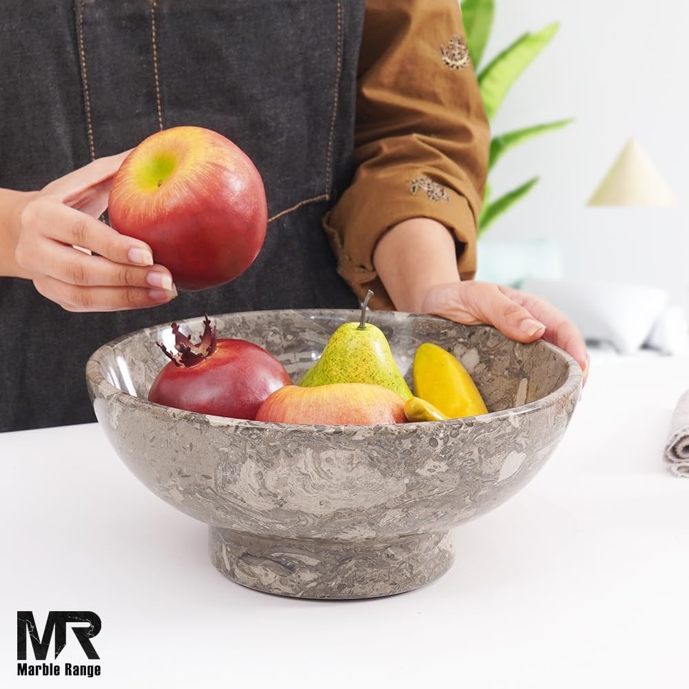 Handmade Marble Fruit Bowl | Decorative Serving Bowl | Kitchen Countertop Bowl | Round Fruit Bowl | Home Décor Bowl - PuriLite