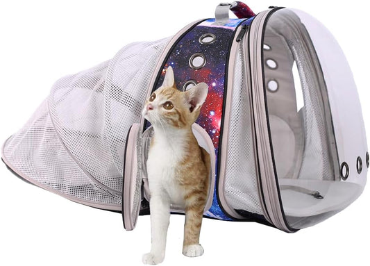 LAIRIES Dual Expandable Cat Backpack Carrier Front & Back Extension Pet Backpack Carrier, Fit up to 20 lbs, Bubble Capsule Dog Backpack Travel, Hiking & Outdoor Backpack (CL-Star Blue, Dual Extension)