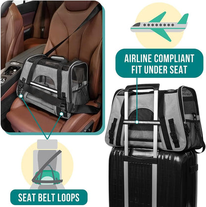 Premium Airline Approved Soft-Sided Pet Travel Carrier by PetAmi | Ventilated, Comfortable Design with Safety Features | Perfect For Plane or Car | Ideal for Small to Medium Sized Cats, Dogs, and Pets