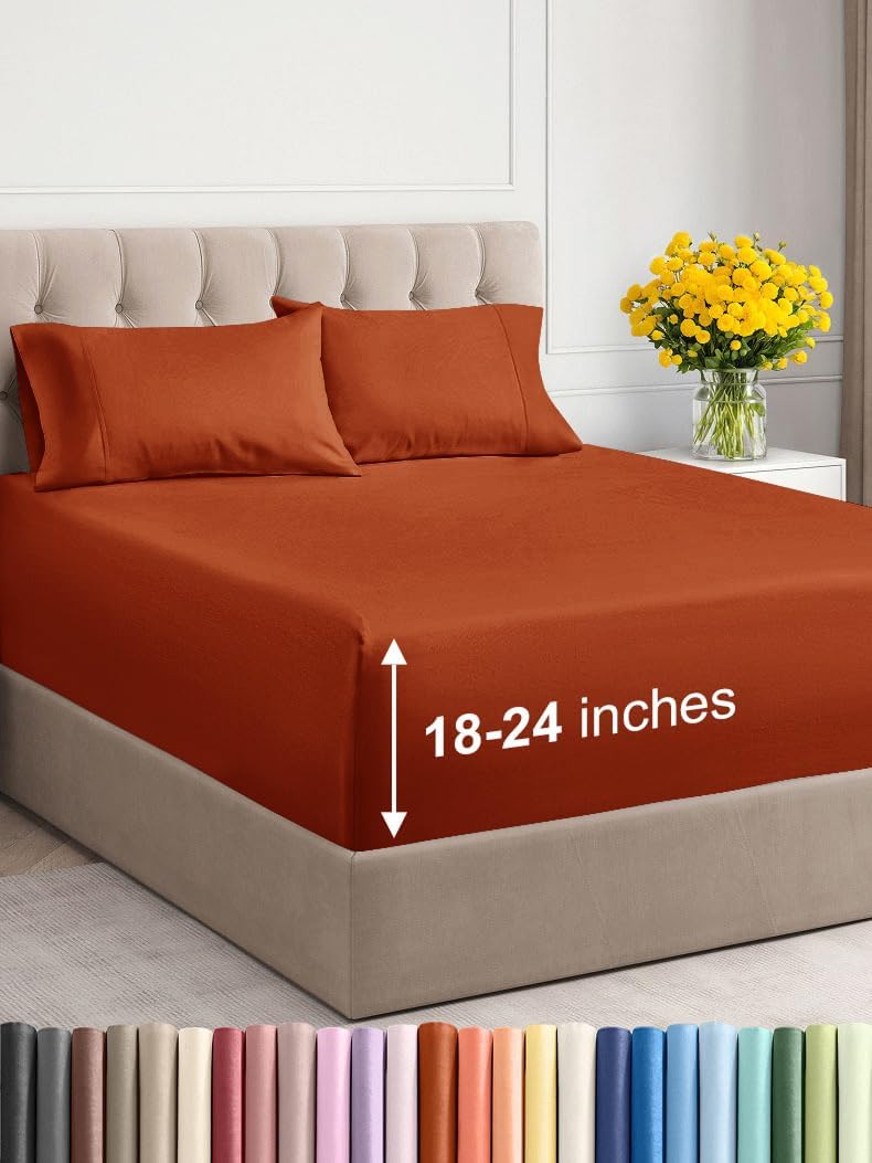 Extra Deep Queen Sheet Set - 6 Piece Breathable & Cooling Sheets - Hotel Luxury Bed Sheets Set - Easy & Secure Fit - Soft, Wrinkle Free & Comfy Sheets Set - White Sheet Set w/Extra Deep Pockets