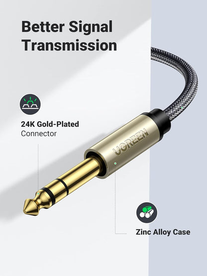 UGREEN 1/8 to 1/4 Inch Cable, 3.5mm TRS to 6.35mm Audio Cable Guitar to Aux Male Cord with Zinc Alloy Housing and Nylon Braid for Amplifier, Mixer, Digital Keyboard, Home Theater, Laptop, 6.6FT