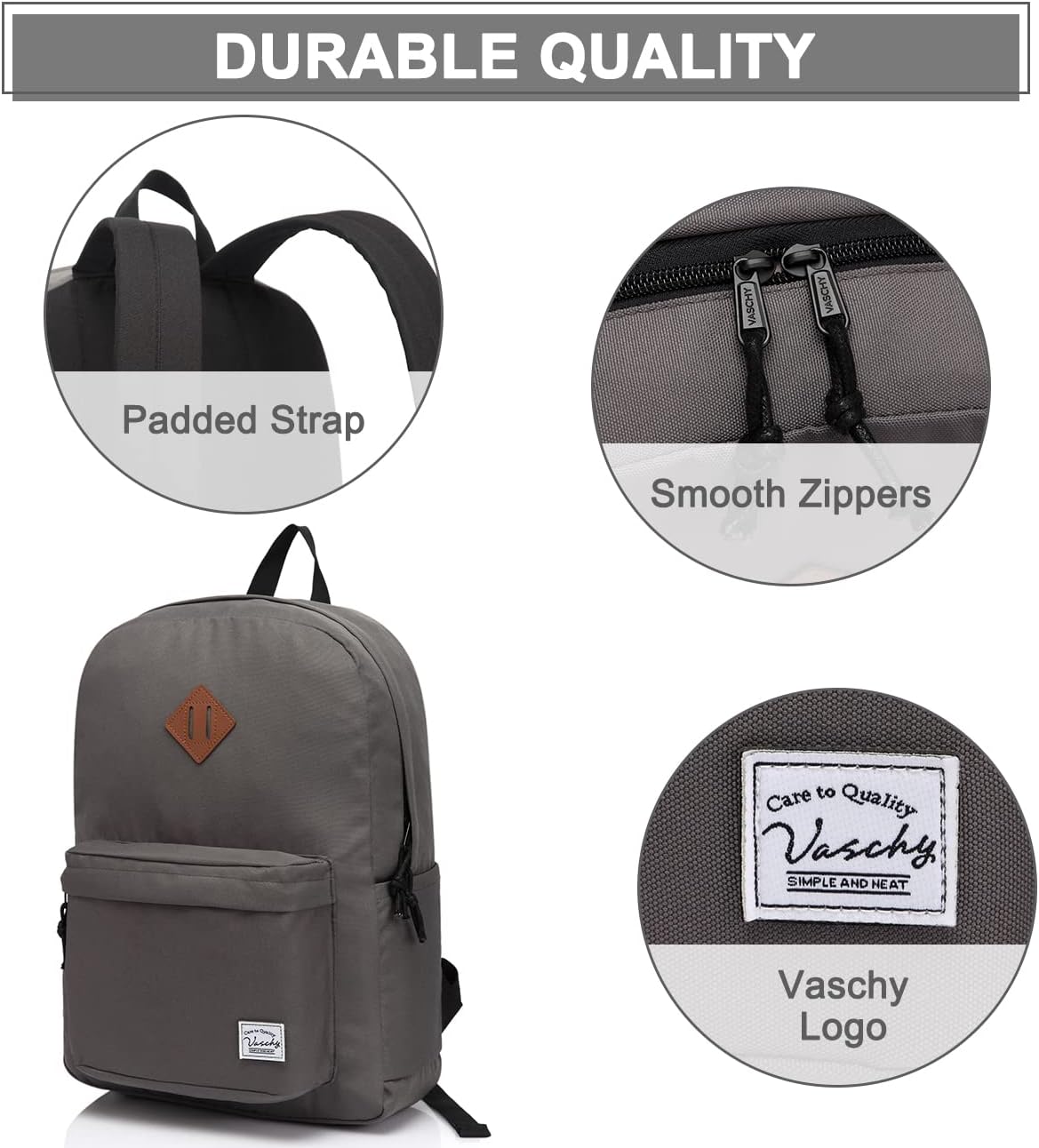 School Backpack for Kids, VASCHY Lightweight Water Resistant Casual Schoolbag Daypack for Men Women Teen Boys Girl Bookbag