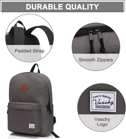 School Backpack for Kids, VASCHY Lightweight Water Resistant Casual Schoolbag Daypack for Men Women Teen Boys Girl Bookbag