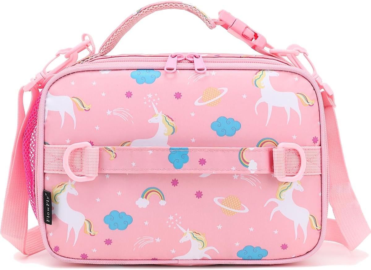 FlowFly Kids Lunch Box Insulated Soft Bag Mini Cooler Back to School Thermal Meal Tote Kit for Girls, Boys, Black