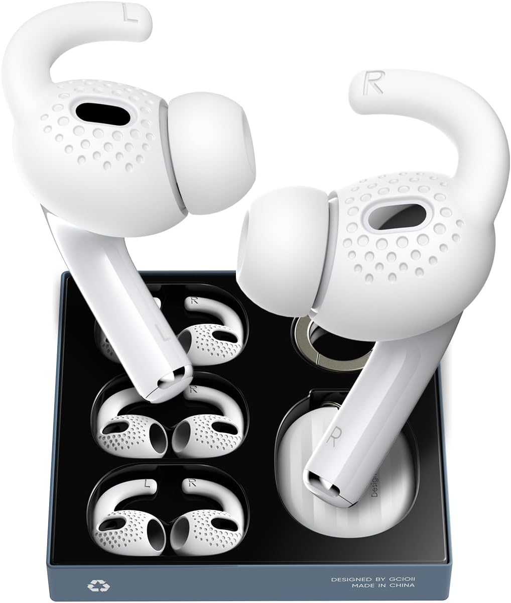 Gcioii 3 Pairs Ear Hooks Covers for AirPods Pro 2 [Added Storage Pouch] Anti-Slip Accessories Compatible with Apple AirPods Pro 2nd Generation (White)