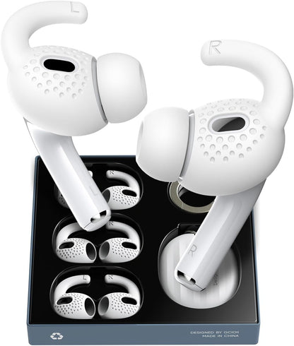 Gcioii 3 Pairs Ear Hooks Covers for AirPods Pro 2 [Added Storage Pouch] Anti-Slip Accessories Compatible with Apple AirPods Pro 2nd Generation (White)