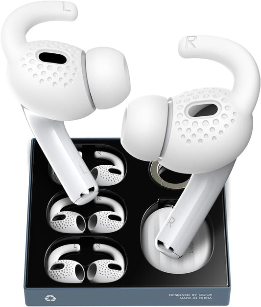 Gcioii 3 Pairs Ear Hooks Covers for AirPods Pro 2 [Added Storage Pouch] Anti-Slip Accessories Compatible with Apple AirPods Pro 2nd Generation (White)