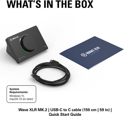 Elgato Wave XLR MK.2 USB Audio Interface and DSP Mixer | 80dB gain, Onboard voice effects, LED level feedback, Touch mute, Ultra-low-latency monitoring, Works with Stream Deck