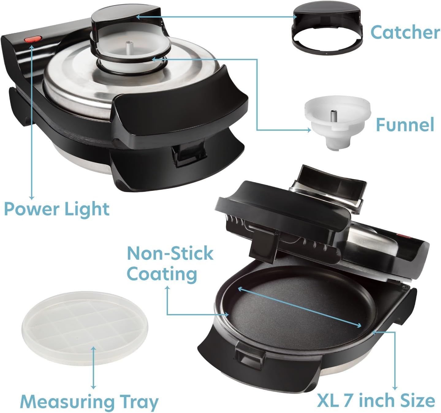 Electric Stuffed Pancake Maker- Make a GIANT Stuffed Waffle or Pan Cake in Minutes- Add Fillings for Delicious Breakfast or Dessert, Nonstick Baker Machine w Silicone Batter Funnel for Easy Use- Gift