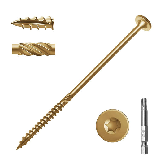 6 Inch Deck Screws 50Pcs, Structural Wood Screws, Rust Resistant Timber Screws for Timber/Log/Landscaping Wood, with T30 Star Bit (#14 x 6 Yellow)