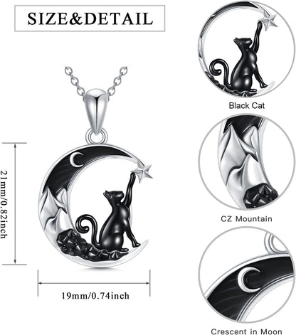 Flpruy 925 Sterling Silver Crescent Moon Pendant Gothic Jewelry for Women Halloween Gifts