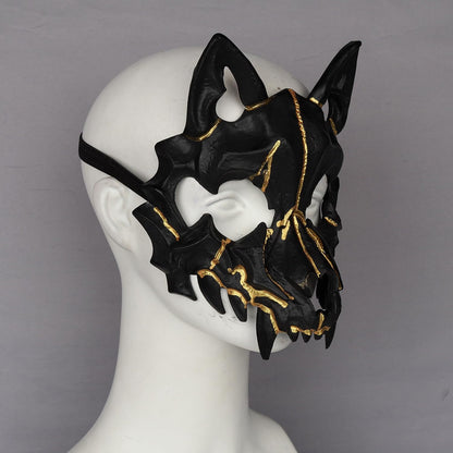 Joukavor Wolf Skull Mask Animal Skeleton Mask Japanese Mask Werewolf Mask (A-Black)