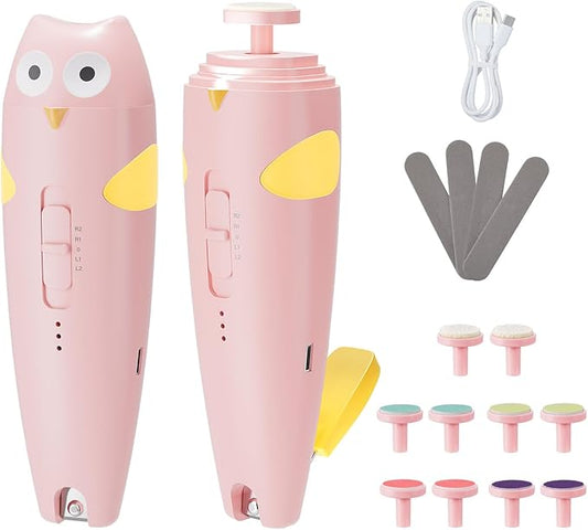 Lictin 15 in 1 Baby Nail File Electric, Gentle Baby Nail Trimmer Rechargeable, Baby Nail Clippers with Auto Light, 10 Replacement Grinding Heads, Baby Nail Kit for Newborn, Infant, Toddler