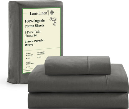 Lane Linen 100% Organic Cotton Queen Sheet Set, 4-Piece Percale Bed Sheets for Queen Bed - Soft, Breathable, Hypoallergenic, Deep Pocket Fits Mattress Up to 15" Deep, Hotel Quality Sheets - White