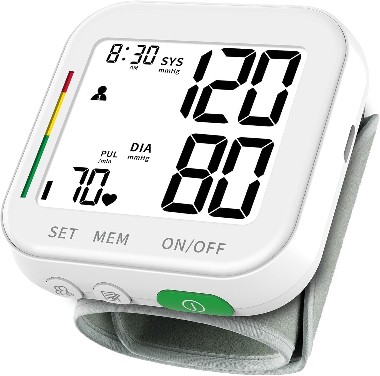 Blood Pressure Monitor for Home Use Large LCD Display Rechargeable BP Machine Adjustable Wrist Cuff 4.92-8.46 Inch 2x120 Reading Memory with Carrying Case, White