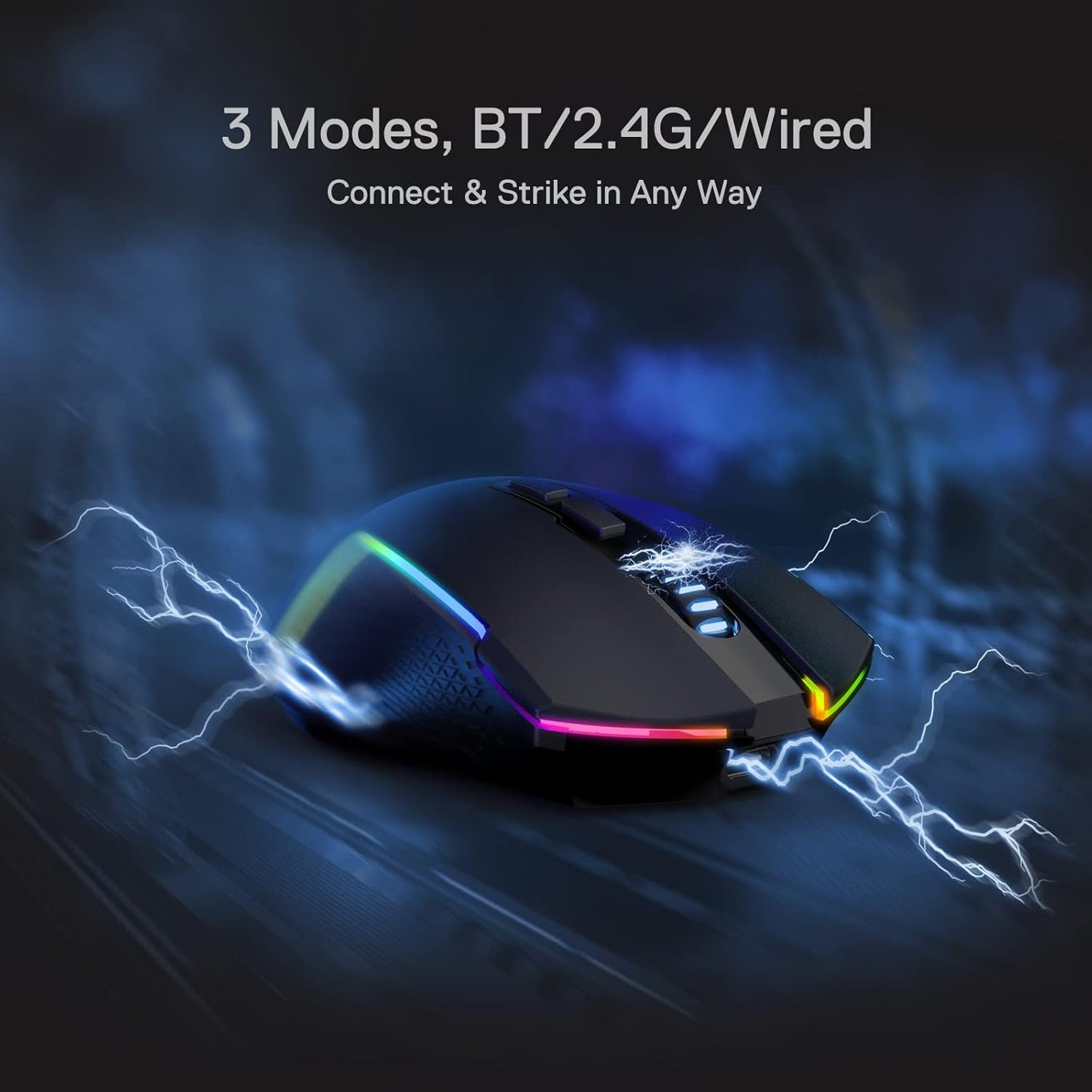 Redragon M693 Wireless Gaming Mouse, 8000 DPI Wired/Wireless Mouse w/ 3-Mode Connection, BT & 2.4G Wireless, 7 Macro Buttons, Durable Power Capacity for PC/Mac/Laptop