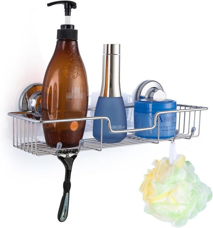 iPEGTOP L-4 Strong Suction Cup Shower Caddy Bath Shelf Storage, Combo Organizer Basket for Shampoo, Soap, Conditioner, Razor Bathroom Accessories - Rustproof Stainless Steel, Chrome