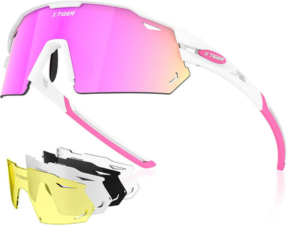 X-TIGER Polarized Cycling Glasses with 5 Interchangeable Lenses,MTB Biking Baseball Running Sports Sunglasses for Men Women