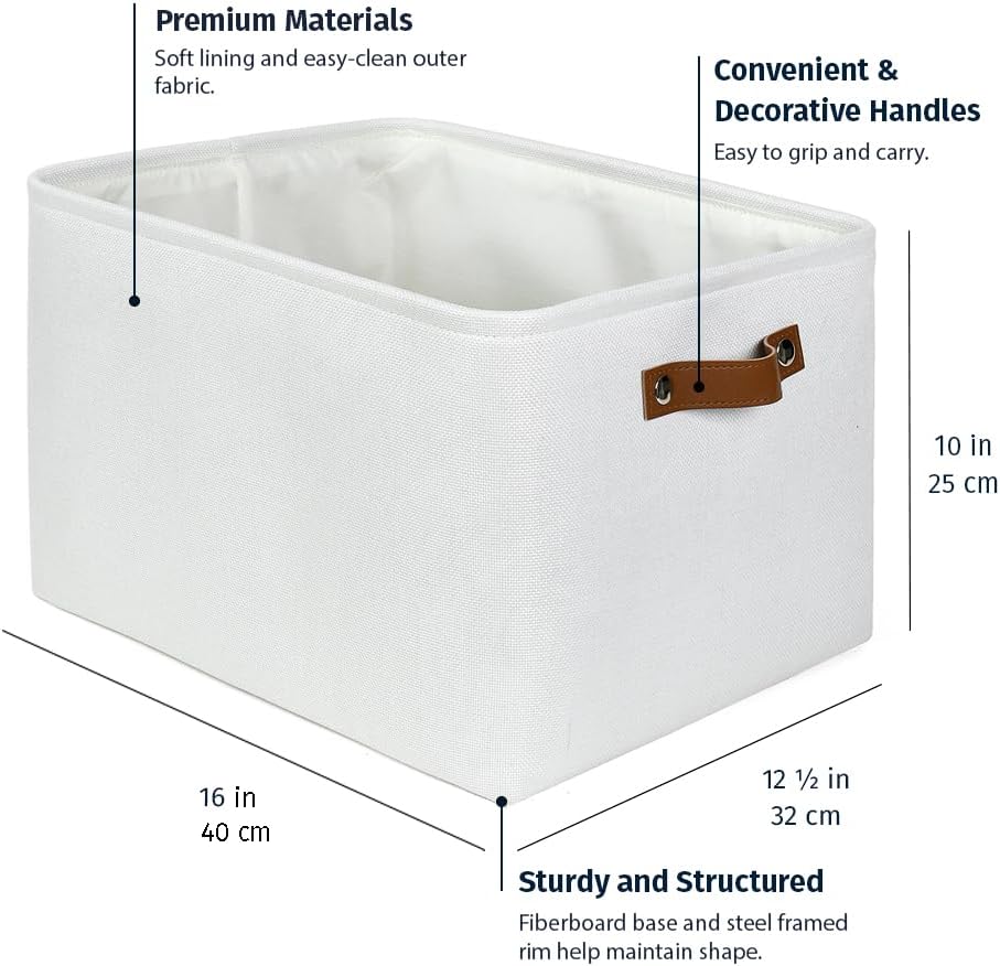 OrganiHaus Large Fabric Storage Baskets for Shelves 3 Pack, 15x11in Closet Storage Bins for Shelves, Cloth Baskets, Fabric Storage Cubes, Linen Closet Organizers, Fabric Basket, White Basket