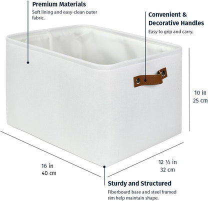 OrganiHaus Large Fabric Storage Baskets for Shelves 3 Pack, 15x11in Closet Storage Bins for Shelves, Cloth Baskets, Fabric Storage Cubes, Linen Closet Organizers, Fabric Basket, White Basket