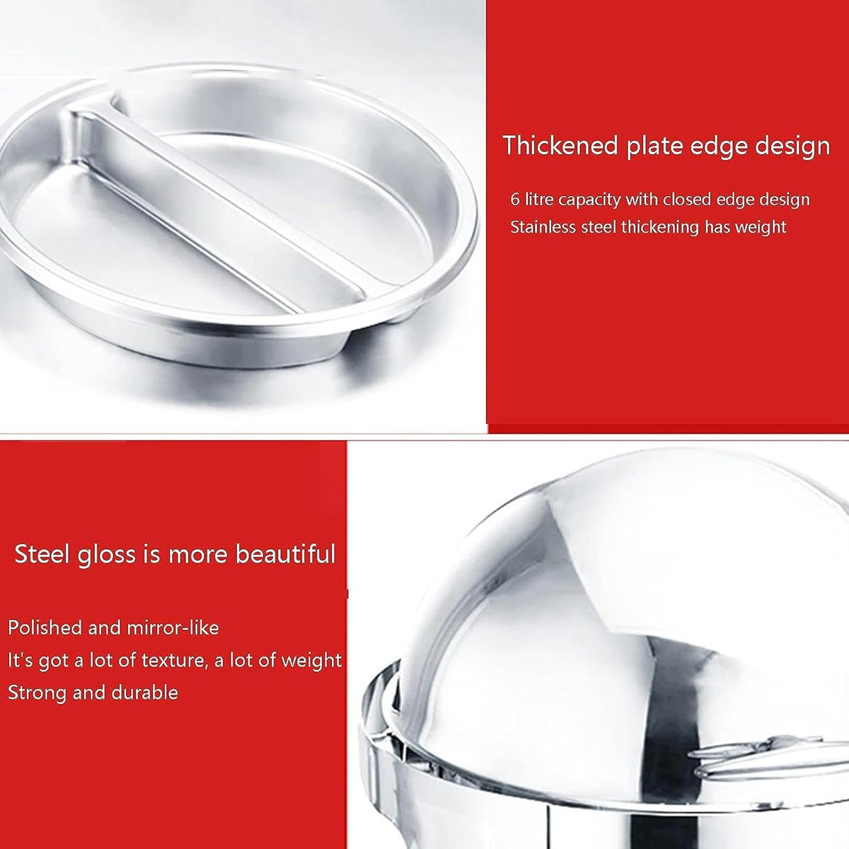 Buffetr & Heater - Catering Buffet Food Warm Tray, Dining Food Pot, Kitchenware New Stainless Steel Double Hot Pot, for Event Catering Banquets,Steel Cover - Single-6L,Steel Cover-Double
