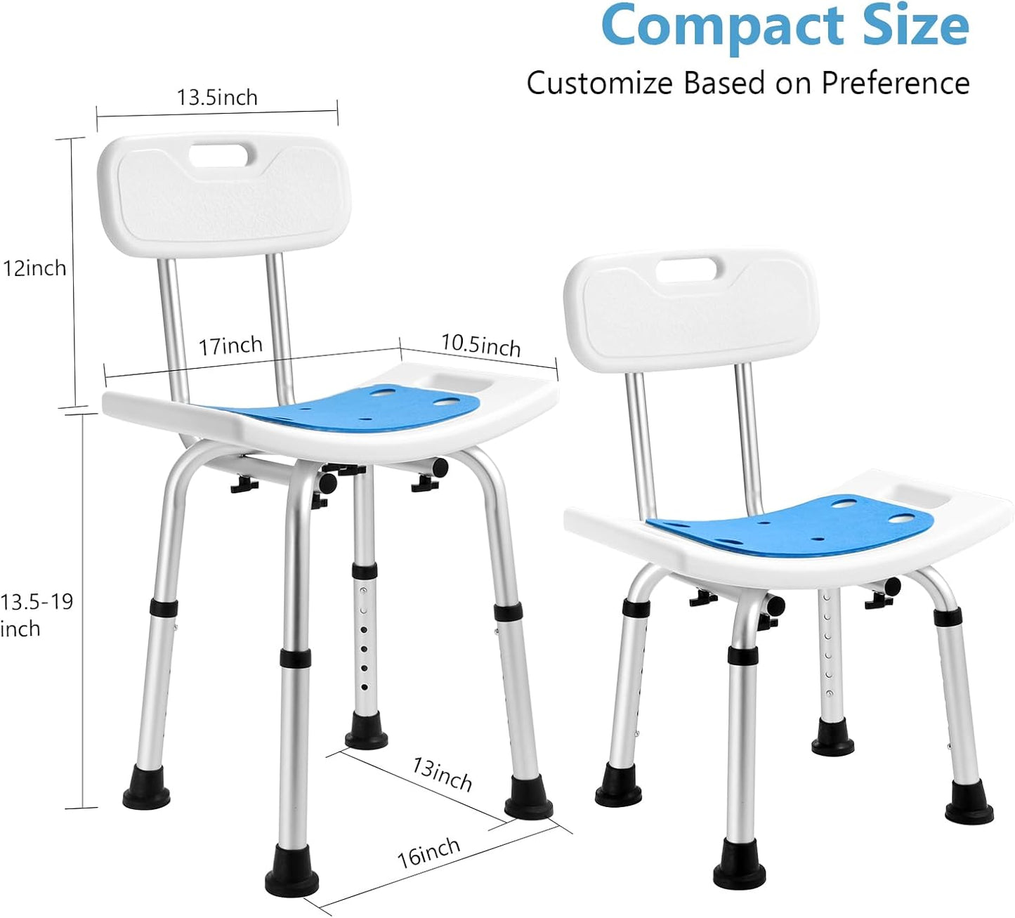 Shower Chair with Back Removable - 2 in 1 Nonslip Shower Stool for Inside Shower, Adjustable Shower Seat for Seniors, Elderly, Handicap, Disabled 300LBS