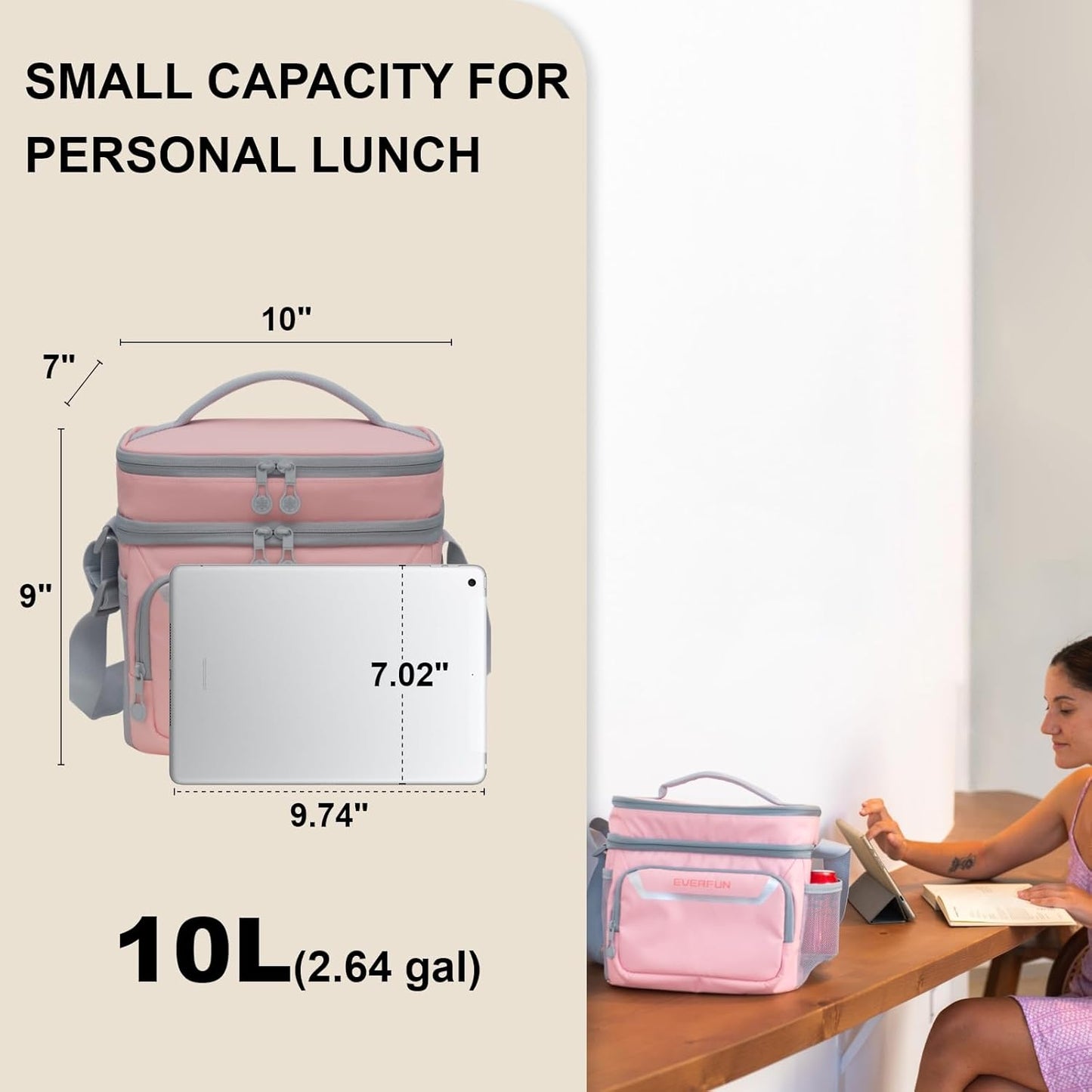 EVERFUN Cooler Bag Insulated Beach Cooler Lunch Bag Box for Men Women Dual Compartments Collapsible Waterproof Leak-Proof for Travel Work Picnic