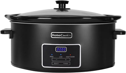 HOMECOOKIN 7 Quart Programmable Slow Cooker, Kitchen Appliances, Perfect Kitchen Small Appliance for Family Dinners, Black Stainless Steel