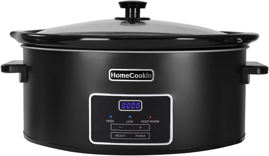 HOMECOOKIN 7 Quart Programmable Slow Cooker, Kitchen Appliances, Perfect Kitchen Small Appliance for Family Dinners, Black Stainless Steel