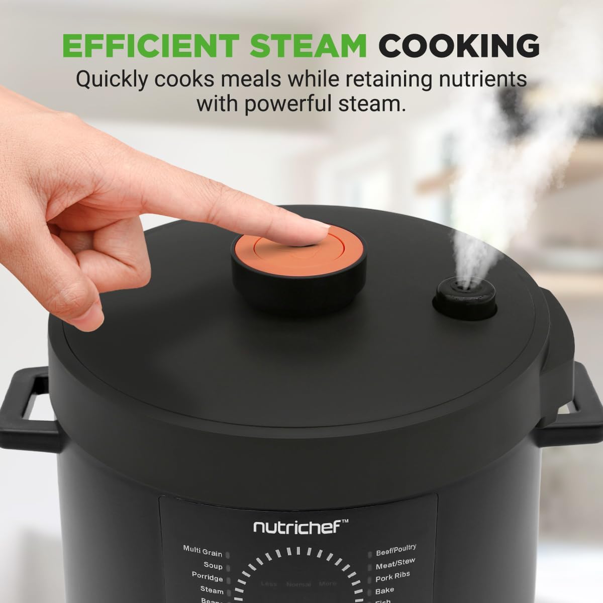 NutriChef Pressure Cooker 6 Quart Stainless Steel, Adjustable Time & Temperature, Multi Cooker for Rice, Yogurt & Meat, Fast Meal Prep