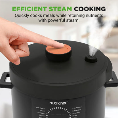 NutriChef Pressure Cooker 6 Quart Stainless Steel, Adjustable Time & Temperature, Multi Cooker for Rice, Yogurt & Meat, Fast Meal Prep