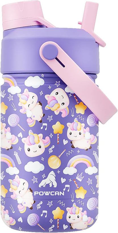 POWCAN 26 oz Insulated Water Bottle with 2-in-1 Straw and Spout Lid, Keep Cold 24H, Leak-Proof, Fits in Car Cup Holder, Stainless Steel Water Bottle for Sports, Travel, and School (Cotton Candy)