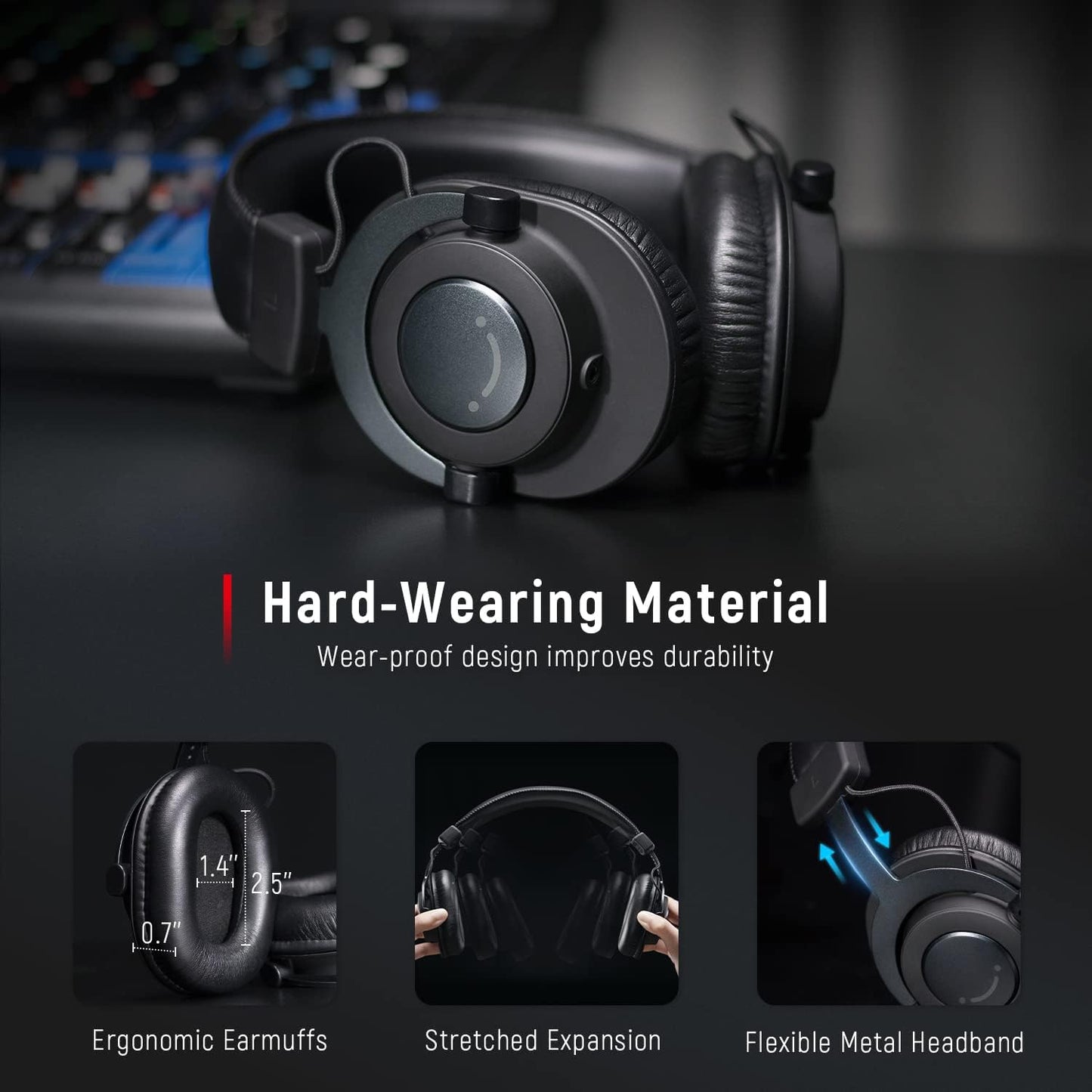 Fifine Studio Recording Monitor Over-Ear Headphones, Wired Black Headphones with Passive Noise-Canceling for Gaming Podcasting Music, Compatible for PC/Phones/Mixer, 3.5mm and 6.35mm Audio Jack-H8
