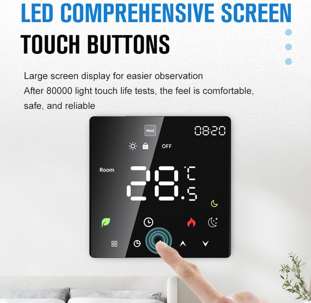 Smart Thermostat, Smart Thermostats for Home, ProgrammableThermostat for House with Touchscreen for Wall Mounting (Voice Control Water Heating)(3A Without Wire, 16A with Wire)