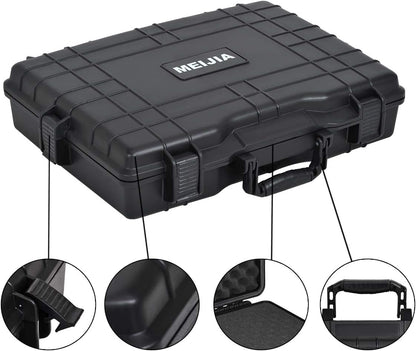MEIJIA Portable Waterproof Protective Hard Case,Camera Case with Customizable Fit Foam Inserted, Elegant Black (9.17"x 7.56"x4.33")