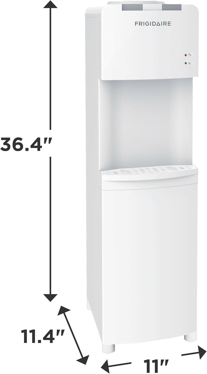 Frigidaire EFWC498, Top Load Hot & Cold Water Cooler Dispenser for Home, Garage, Dorm, RV & Cottage, 3 and 5 Gallon Bottles, 11" D x 11.5" W x 36" H, White