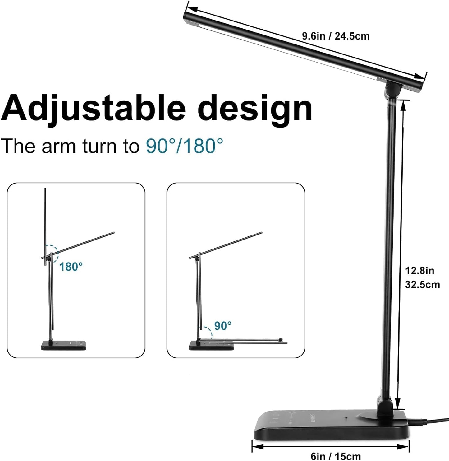 Semlos LED Desk Lamp for Home Office, Eye-Caring Table Light, 25 Lighting Modes, 45 Min Auto Timer, Touch Control, Dimmable, White