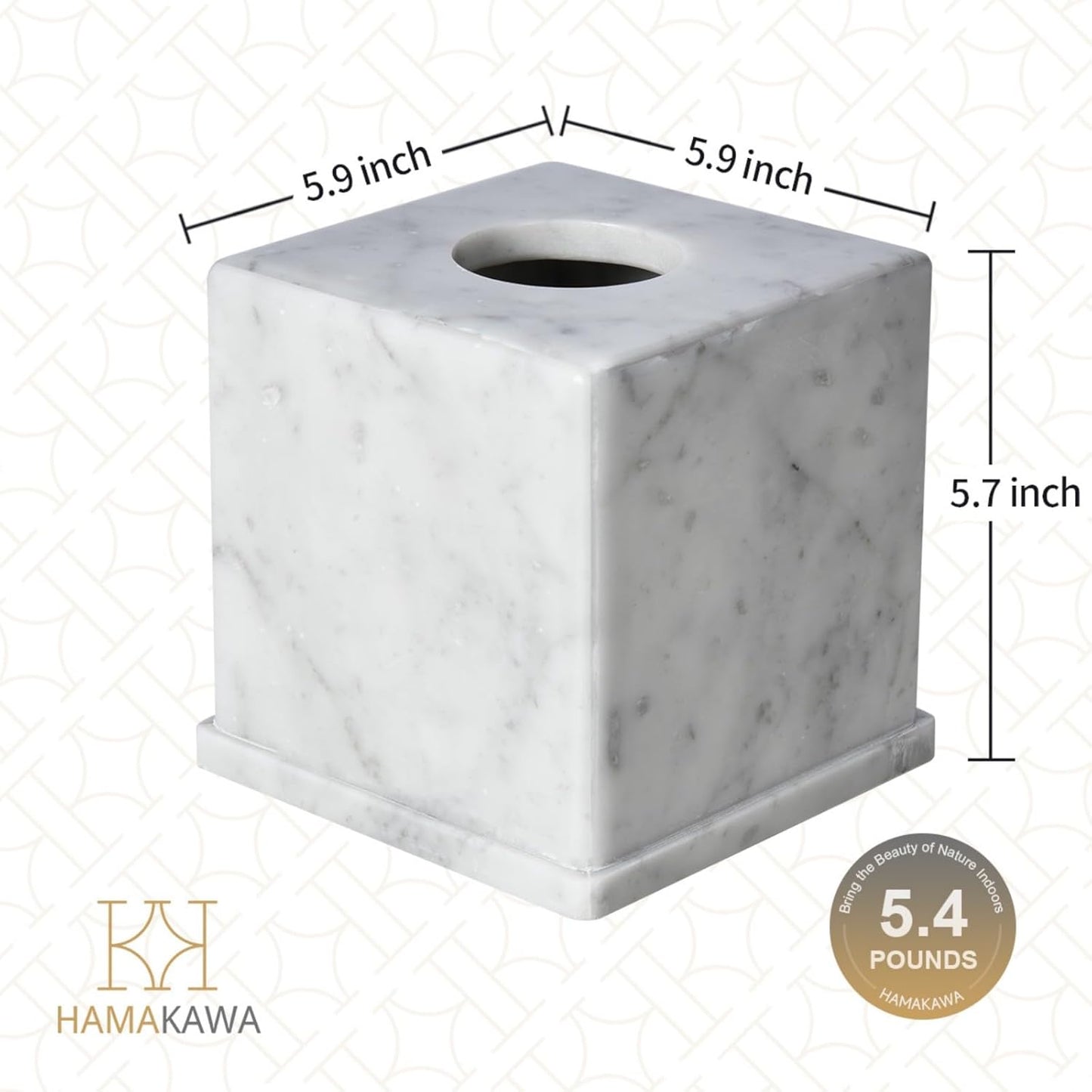 HAMAKAWA Natural Marble Tissue Box Cover, Carrara White Tissue Organizer 6 Inch, Heavy Stone Decorative Box, Square Tissue Box Holder for Home Decor, Kitchen, Bathroom, Bedroom