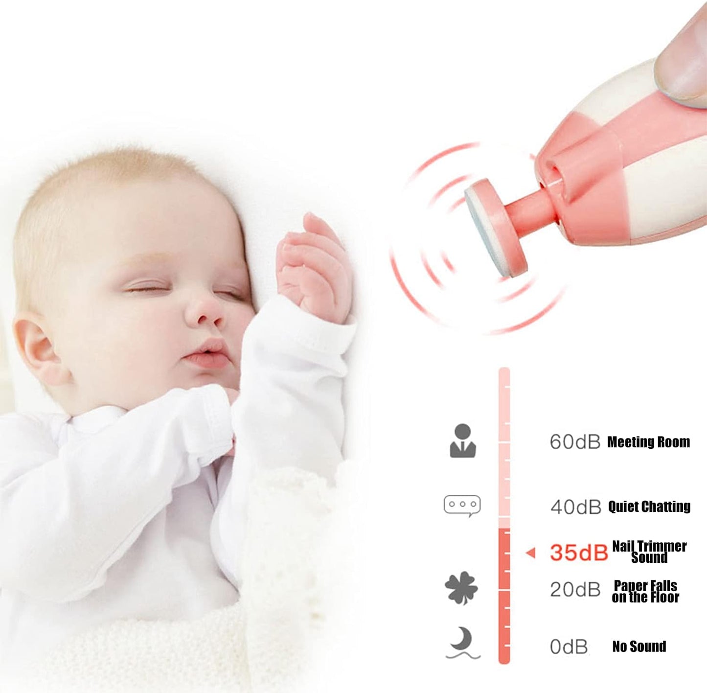 Baby Nail Trimmer - Electric Safe Baby Nail File, Trim Polish Grooming kit, Safe for Infant Newborn Toddler Girls Boys Adults, 6 Grinding Heads, with LED Light, Pink